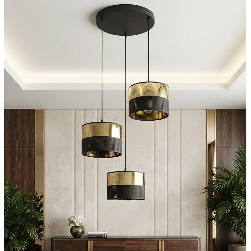 Pakabinamas šviestuvas su laidu LUX 3xE27/15W/230V juoda/auksinė