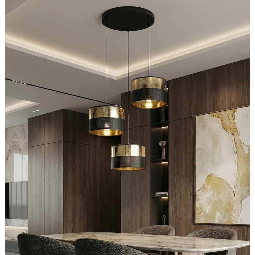Pakabinamas šviestuvas su laidu LUX 3xE27/15W/230V juoda/auksinė