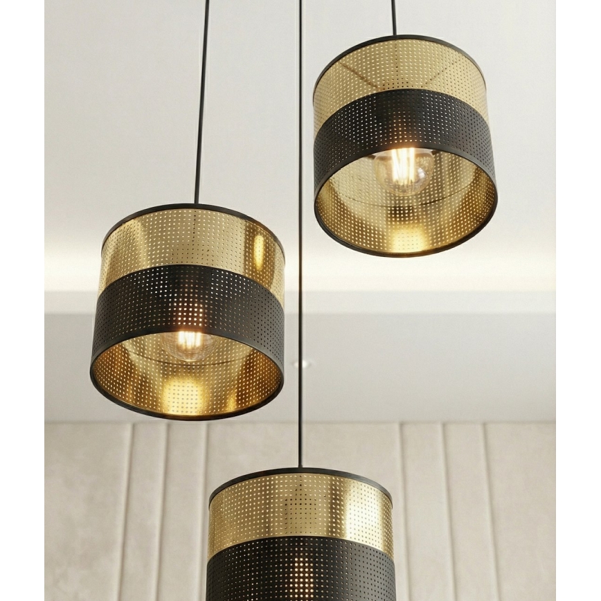 Pakabinamas šviestuvas su laidu LUX 3xE27/15W/230V juoda/auksinė