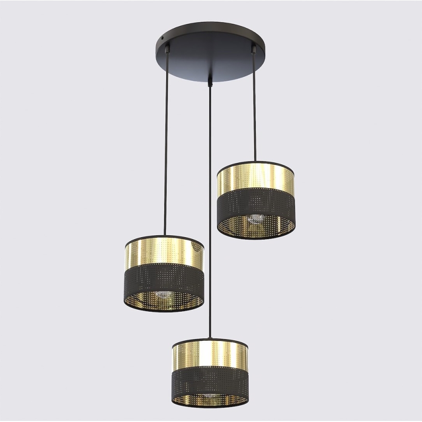 Pakabinamas šviestuvas su laidu LUX 3xE27/15W/230V juoda/auksinė