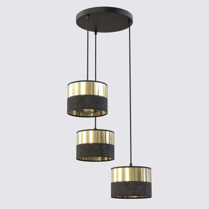 Pakabinamas šviestuvas su laidu LUX 3xE27/15W/230V juoda/auksinė