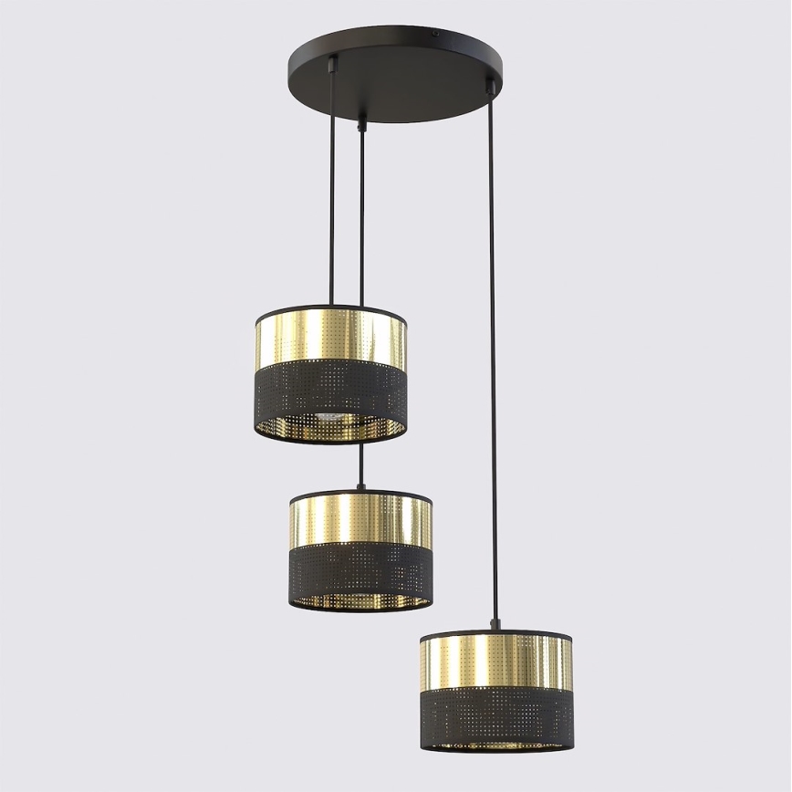 Pakabinamas šviestuvas su laidu LUX 3xE27/15W/230V juoda/auksinė