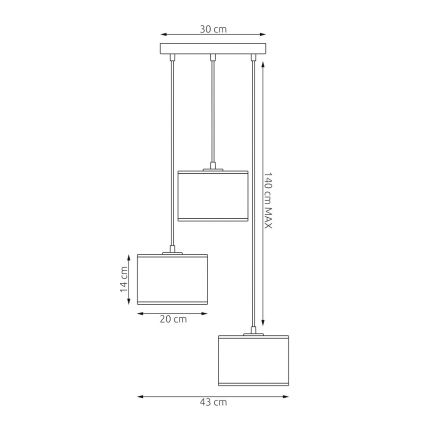 Pakabinamas šviestuvas su laidu LUX 3xE27/15W/230V juoda/auksinė