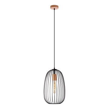 Pakabinamas šviestuvas su laidu OVELLA 1xE27/15W/230V, skersmuo 25 cm, juoda/pušis