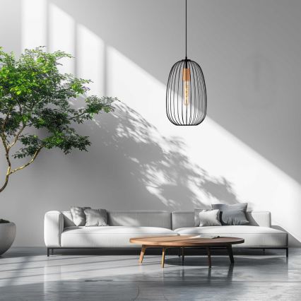 Pakabinamas šviestuvas su laidu OVELLA 1xE27/15W/230V, skersmuo 25 cm, juoda/pušis