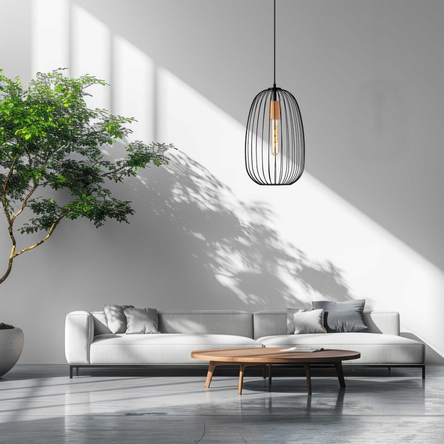 Pakabinamas šviestuvas su laidu OVELLA 1xE27/15W/230V, skersmuo 25 cm, juoda/pušis