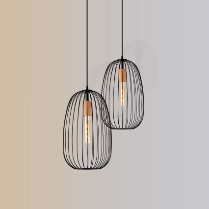 Pakabinamas šviestuvas su laidu OVELLA 1xE27/15W/230V, skersmuo 25 cm, juoda/pušis