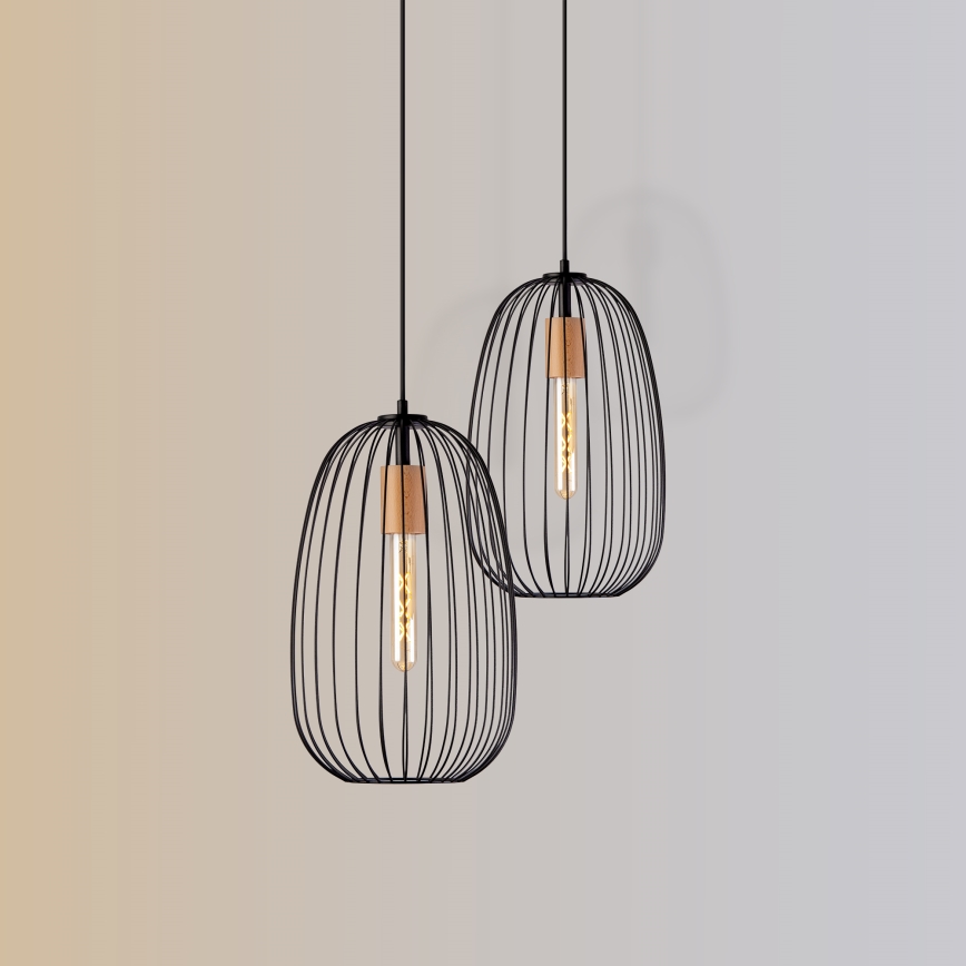 Pakabinamas šviestuvas su laidu OVELLA 1xE27/15W/230V, skersmuo 25 cm, juoda/pušis