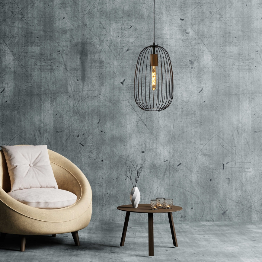 Pakabinamas šviestuvas su laidu OVELLA 1xE27/15W/230V, skersmuo 25 cm, juoda/pušis
