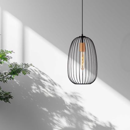 Pakabinamas šviestuvas su laidu OVELLA 1xE27/15W/230V, skersmuo 25 cm, juoda/pušis