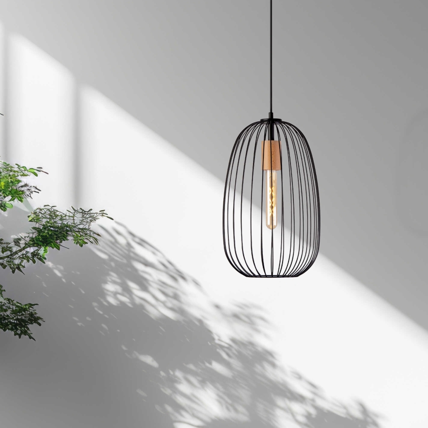 Pakabinamas šviestuvas su laidu OVELLA 1xE27/15W/230V, skersmuo 25 cm, juoda/pušis