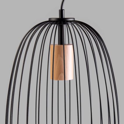 Pakabinamas šviestuvas su laidu OVELLA 1xE27/15W/230V, skersmuo 25 cm, juoda/pušis