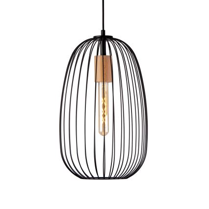 Pakabinamas šviestuvas su laidu OVELLA 1xE27/15W/230V, skersmuo 25 cm, juoda/pušis