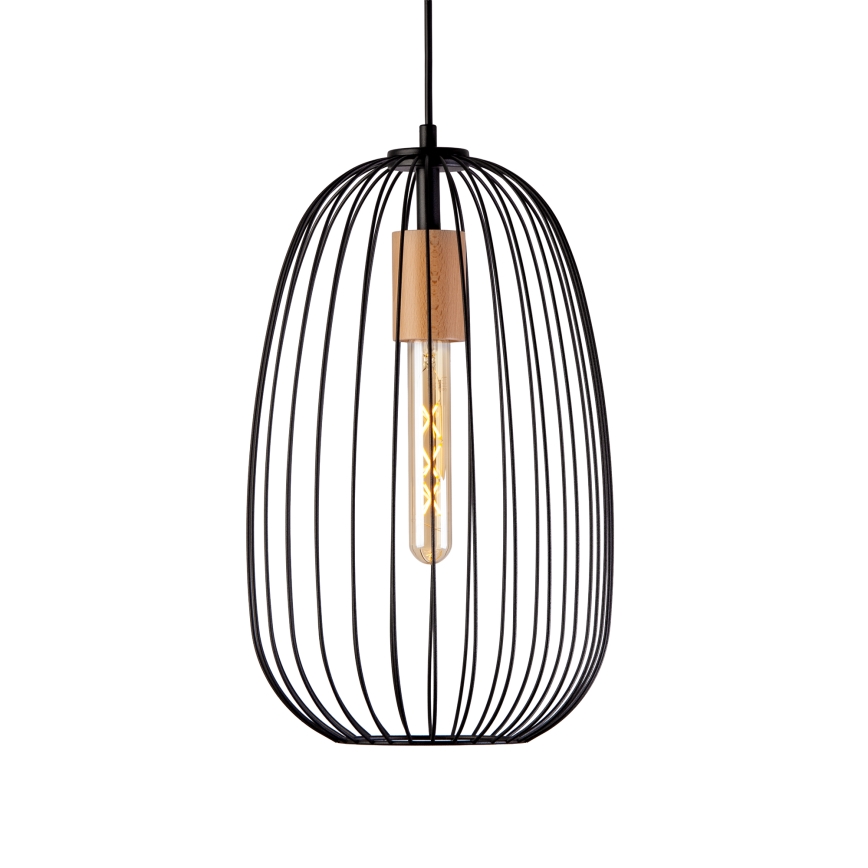 Pakabinamas šviestuvas su laidu OVELLA 1xE27/15W/230V, skersmuo 25 cm, juoda/pušis