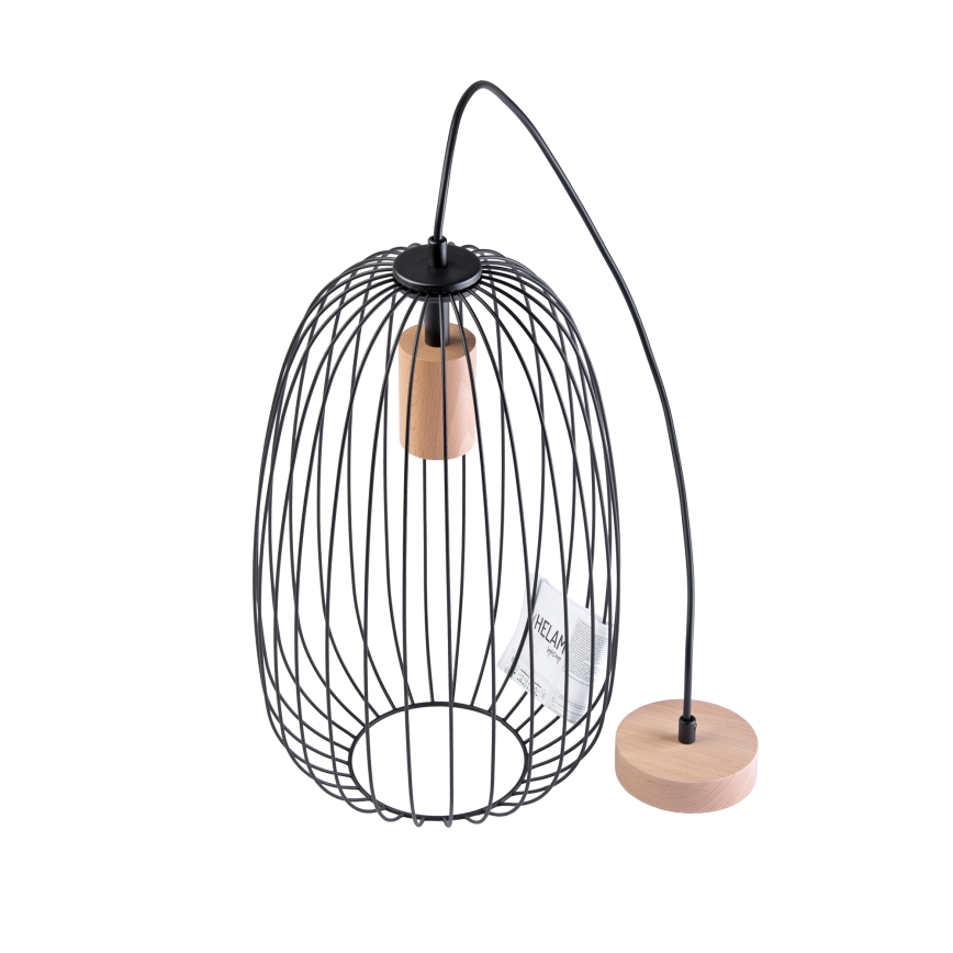 Pakabinamas šviestuvas su laidu OVELLA 1xE27/15W/230V, skersmuo 25 cm, juoda/pušis