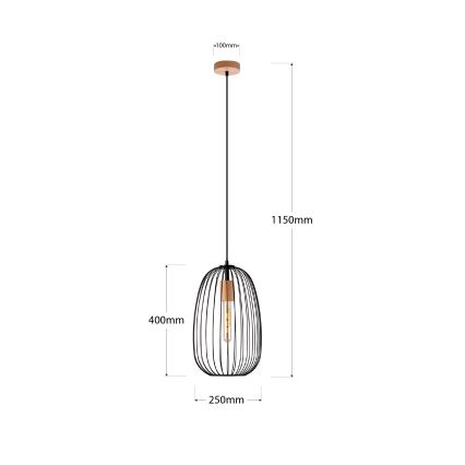 Pakabinamas šviestuvas su laidu OVELLA 1xE27/15W/230V, skersmuo 25 cm, juoda/pušis