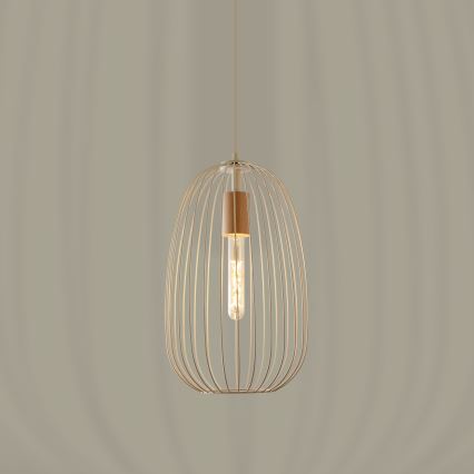 Pakabinamas šviestuvas su laidu OVELLA 1xE27/15W/230V skersmuo 25 cm kreminė/pušies apdaila