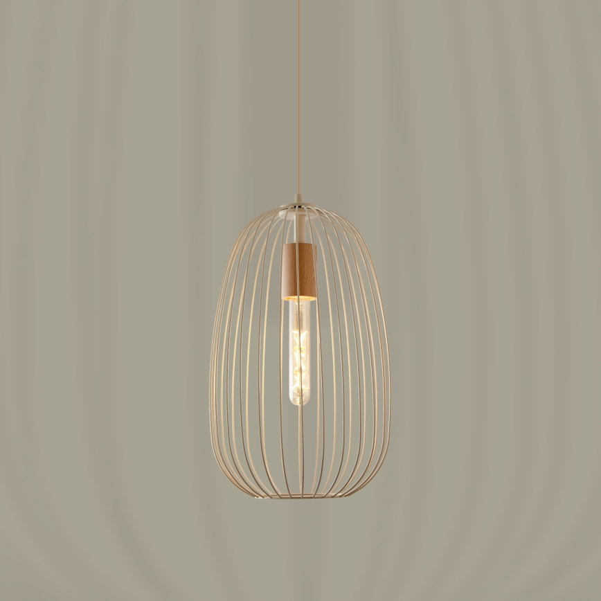 Pakabinamas šviestuvas su laidu OVELLA 1xE27/15W/230V skersmuo 25 cm kreminė/pušies apdaila