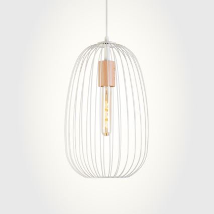 Pakabinamas šviestuvas su laidu OVELLA 1xE27/15W/230V skersmuo 25 cm kreminė/pušies apdaila