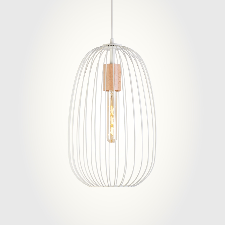Pakabinamas šviestuvas su laidu OVELLA 1xE27/15W/230V skersmuo 25 cm kreminė/pušies apdaila