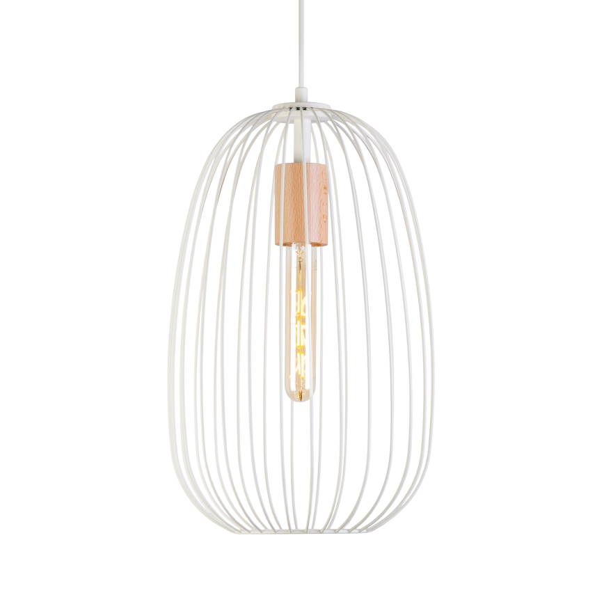 Pakabinamas šviestuvas su laidu OVELLA 1xE27/15W/230V skersmuo 25 cm kreminė/pušies apdaila