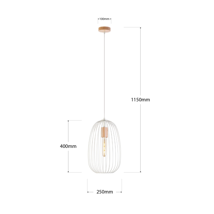 Pakabinamas šviestuvas su laidu OVELLA 1xE27/15W/230V skersmuo 25 cm kreminė/pušies apdaila