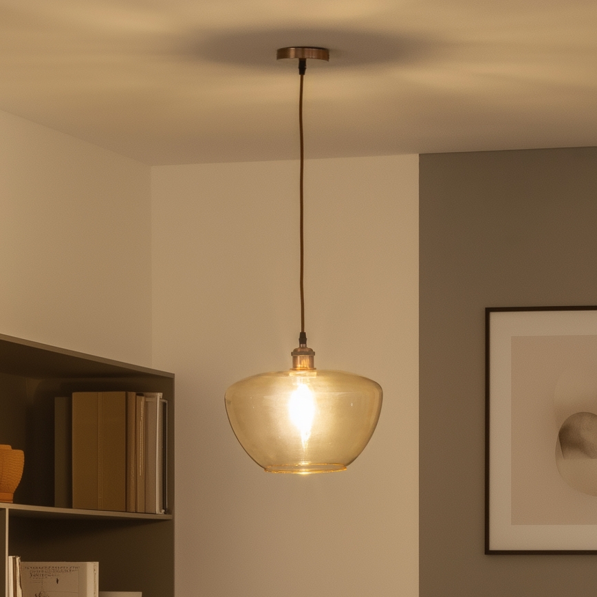 Pakabinamas šviestuvas su laidu SEVENTIES E27/60W/230V, dūminė/ruda