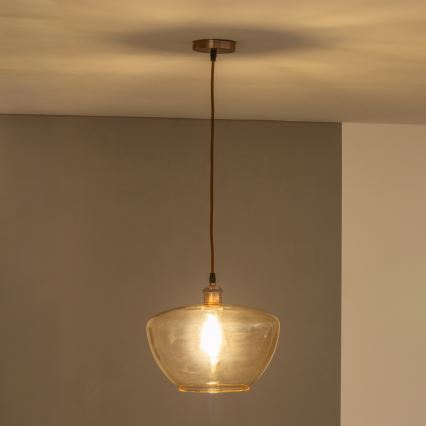 Pakabinamas šviestuvas su laidu SEVENTIES E27/60W/230V, dūminė/ruda