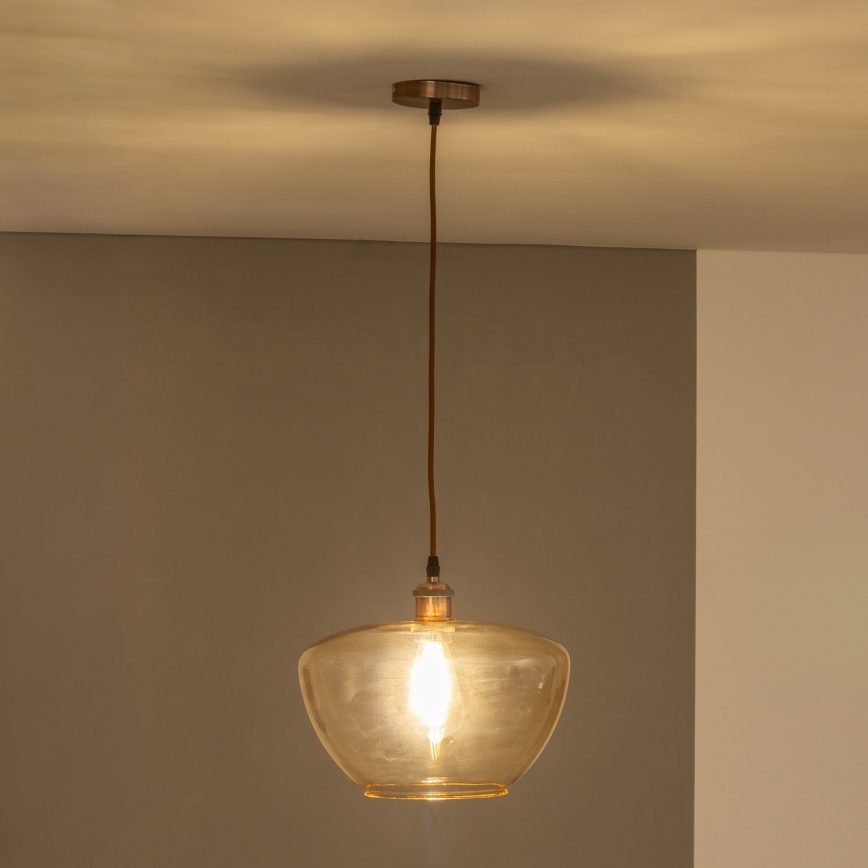 Pakabinamas šviestuvas su laidu SEVENTIES E27/60W/230V, dūminė/ruda