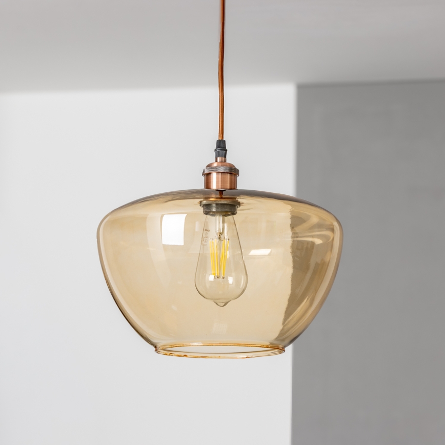 Pakabinamas šviestuvas su laidu SEVENTIES E27/60W/230V, dūminė/ruda