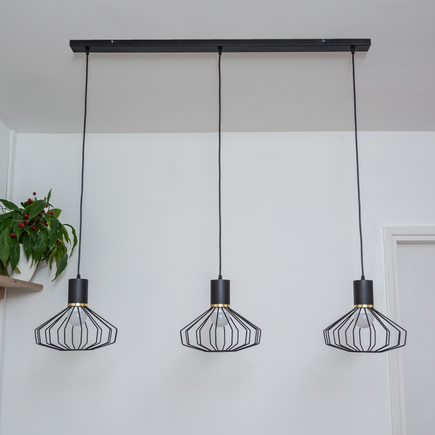 Pakabinamas šviestuvas su laidu SOLANO 3xE27/15W/230V juodas/auksinis
