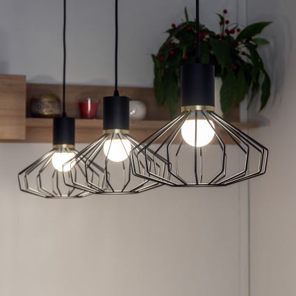 Pakabinamas šviestuvas su laidu SOLANO 3xE27/15W/230V juodas/auksinis