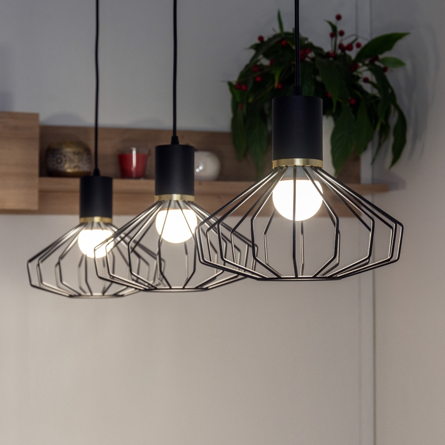Pakabinamas šviestuvas su laidu SOLANO 3xE27/15W/230V juodas/auksinis