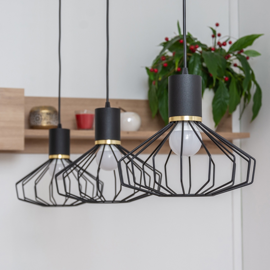 Pakabinamas šviestuvas su laidu SOLANO 3xE27/15W/230V juodas/auksinis