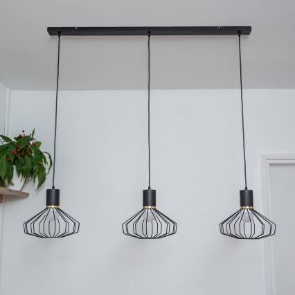 Pakabinamas šviestuvas su laidu SOLANO 3xE27/15W/230V juodas/auksinis