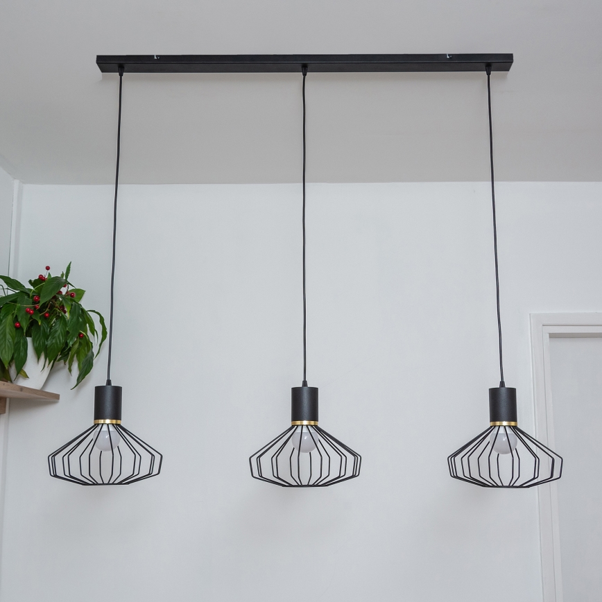 Pakabinamas šviestuvas su laidu SOLANO 3xE27/15W/230V juodas/auksinis