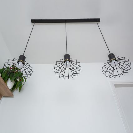 Pakabinamas šviestuvas su laidu SOLANO 3xE27/15W/230V juodas/auksinis
