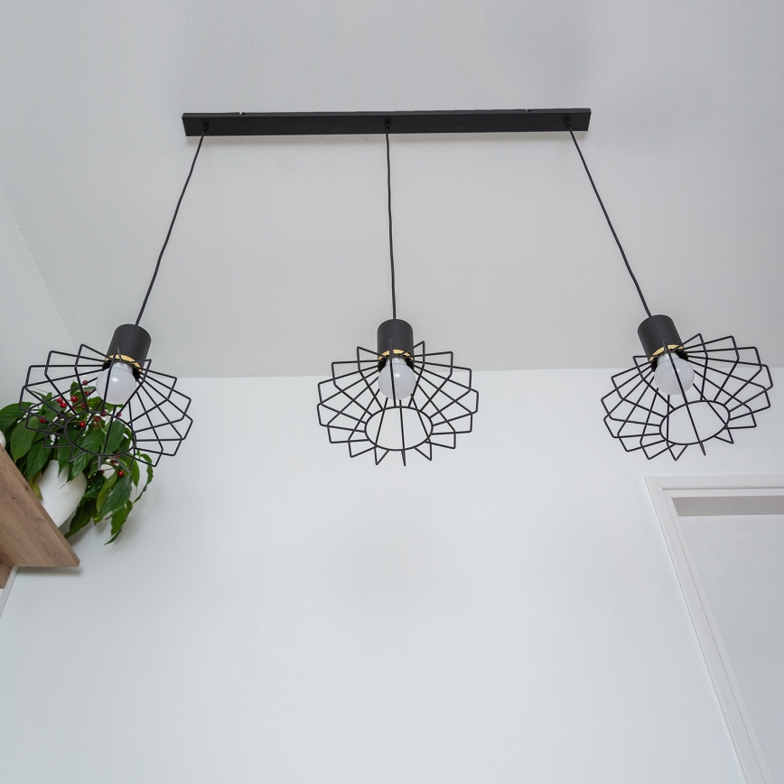 Pakabinamas šviestuvas su laidu SOLANO 3xE27/15W/230V juodas/auksinis