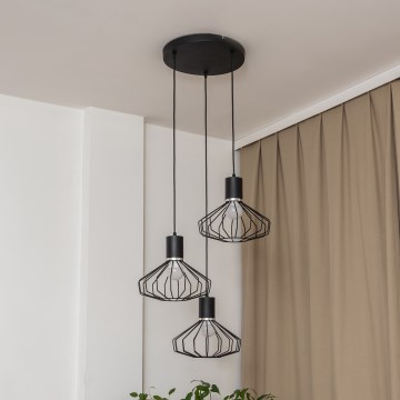 Pakabinamas šviestuvas su laidu SOLANO 3xE27/15W/230V juodas/blizgus chromas