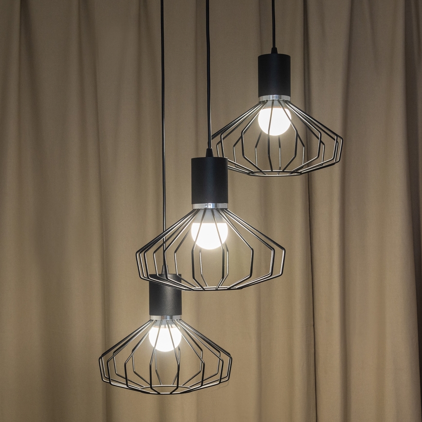 Pakabinamas šviestuvas su laidu SOLANO 3xE27/15W/230V juodas/blizgus chromas