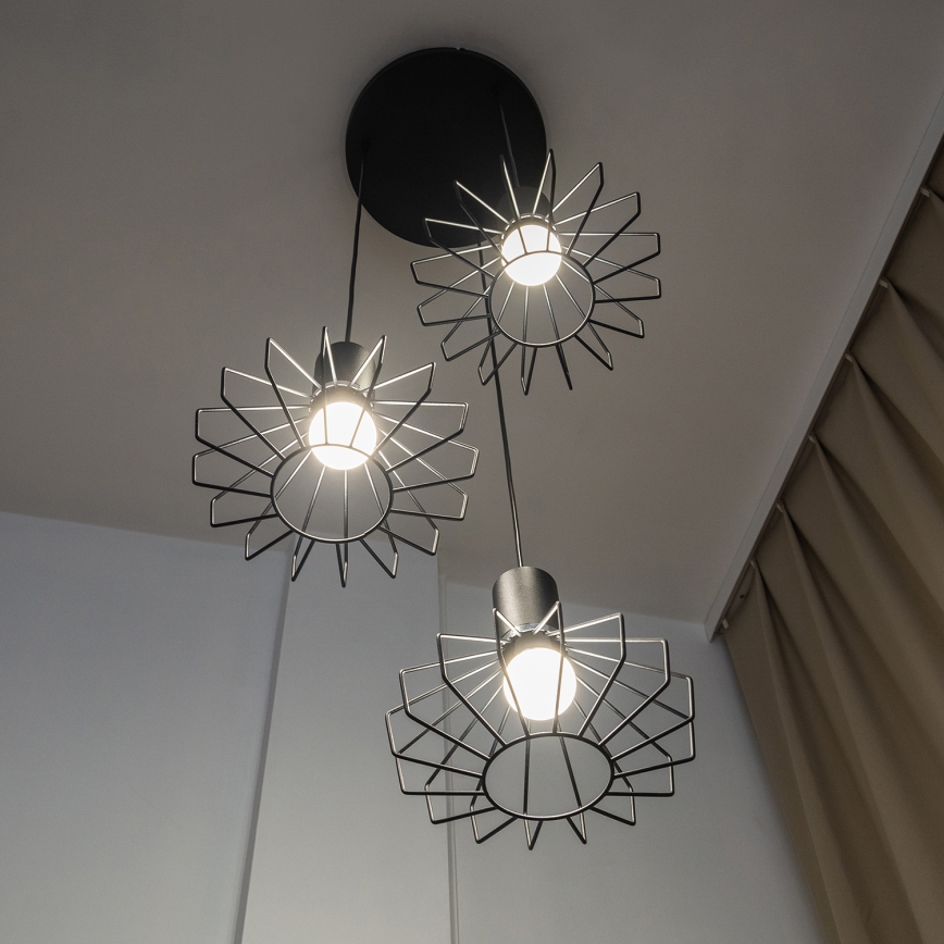 Pakabinamas šviestuvas su laidu SOLANO 3xE27/15W/230V juodas/blizgus chromas