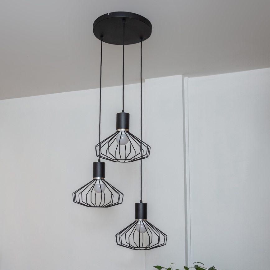Pakabinamas šviestuvas su laidu SOLANO 3xE27/15W/230V juodas/blizgus chromas