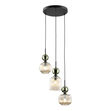 Pakabinamas šviestuvas su laidu SOPHIA 3xE14/10W/230V juoda/žalia/dūminė smėlio spalva