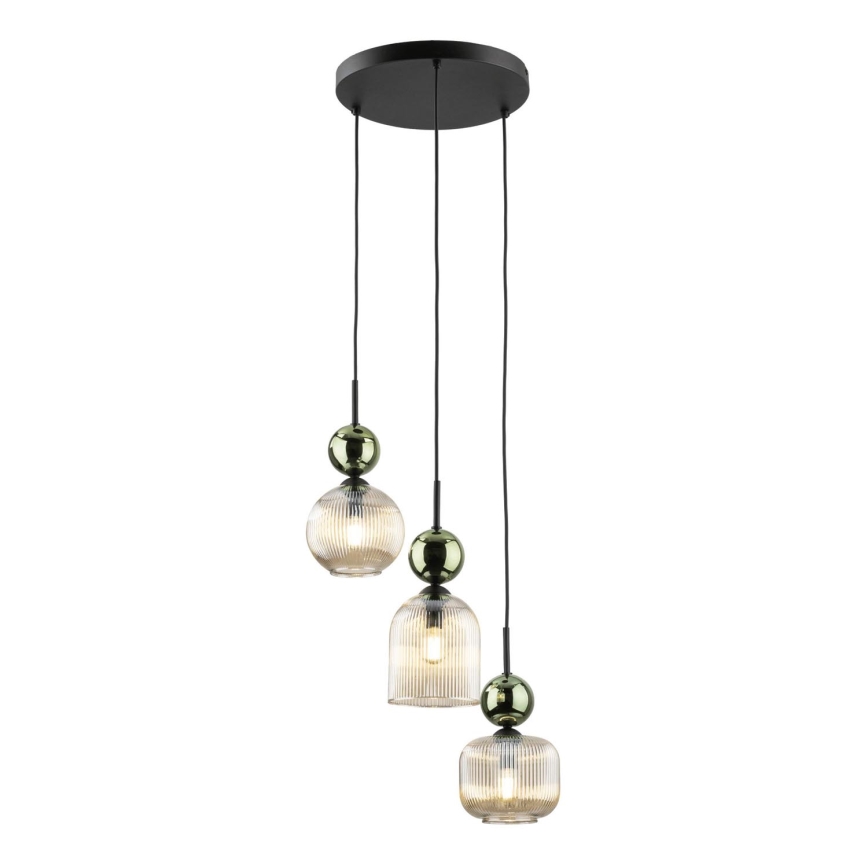 Pakabinamas šviestuvas su laidu SOPHIA 3xE14/10W/230V juoda/žalia/dūminė smėlio spalva