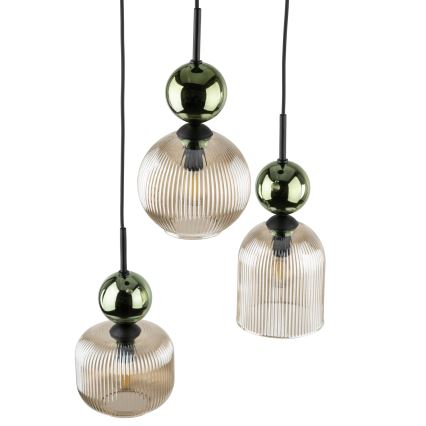 Pakabinamas šviestuvas su laidu SOPHIA 3xE14/10W/230V juoda/žalia/dūminė smėlio spalva