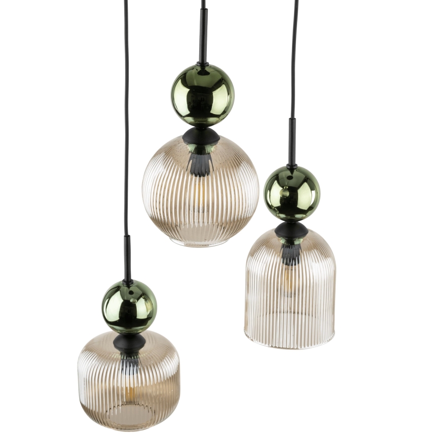 Pakabinamas šviestuvas su laidu SOPHIA 3xE14/10W/230V juoda/žalia/dūminė smėlio spalva