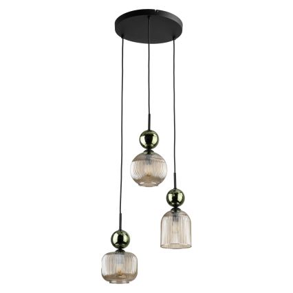 Pakabinamas šviestuvas su laidu SOPHIA 3xE14/10W/230V juoda/žalia/dūminė smėlio spalva