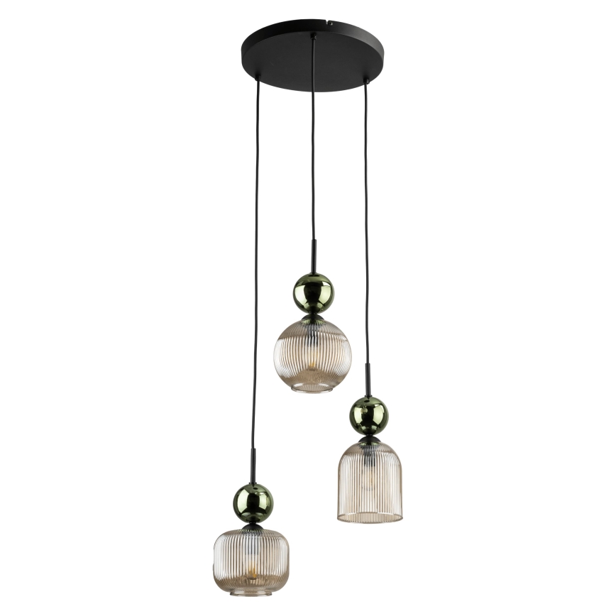 Pakabinamas šviestuvas su laidu SOPHIA 3xE14/10W/230V juoda/žalia/dūminė smėlio spalva