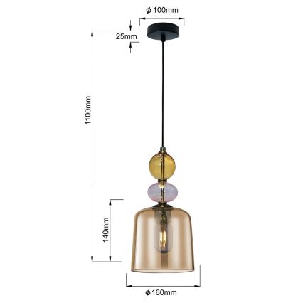 Pakabinamas šviestuvas su laidu TROPEA 1xE27/15W/230V juodas/dūminis smėlinis/rožinis