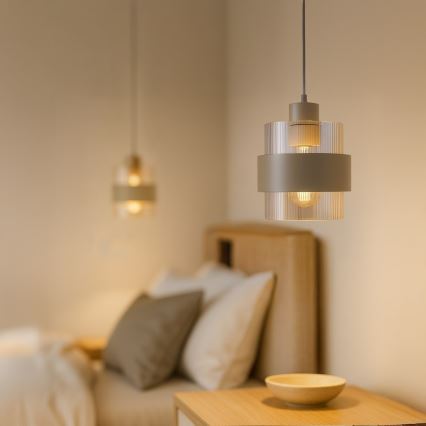 Pakabinamas šviestuvas su laidu VALENTINO 1xE27/15W/230V smėlinė/skaidri